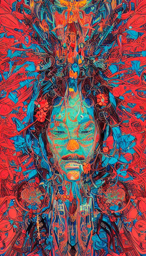 Prompt: portrait of a digital shaman, by james jean,