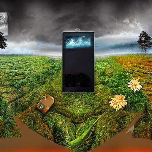 Prompt: a picture of nature merged with electronic devices, art on deviantart