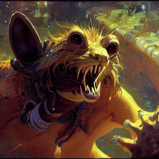 Image similar to a portrait of a furry alien in the pool. highly detailed painting by gaston bussiere, craig mullins, j. c. leyendecker, furry