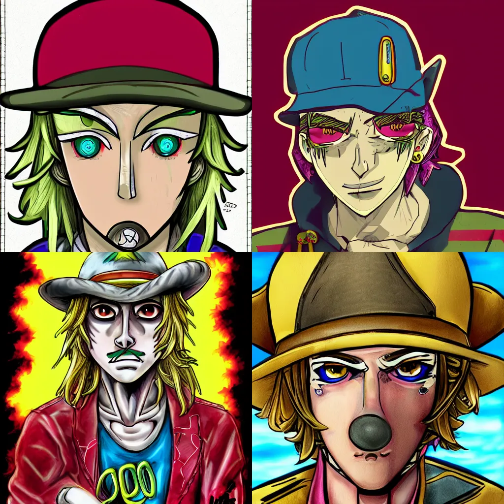 Prompt: gyro zeppeli, anime, highly detailed, digital art, centered, portrait, colored accurately, in the style of hotline Miami