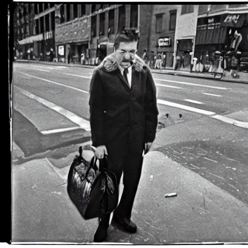 Prompt: street photograph portrait in new york from the year 1 9 6 0, ultra - detailed hyper - realistic, photographed on damaged film