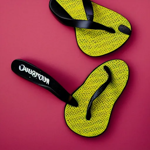 Image similar to studio photo of dwayne johnson themed flip-flops, high-quality promotional photo, studio lighting, sharp focus, enhanced colors, professional photo, flickr