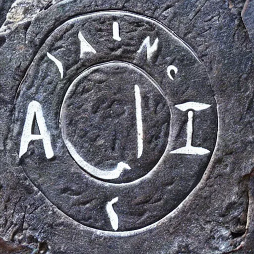 Prompt: an alien alphabet with letter for letter translations to english carved on a piece of ancient stone