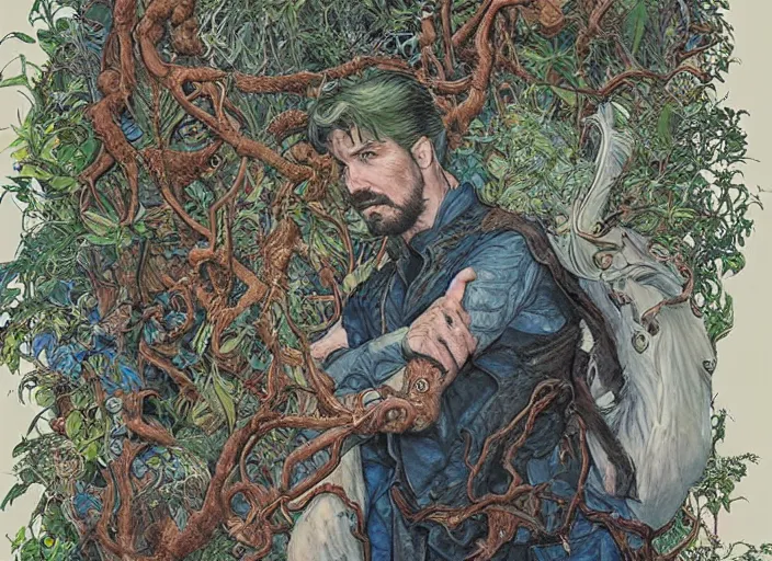 Prompt: a highly detailed overgrown nature portrait of stephen strange, james gurney, james jean