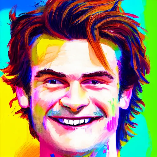 Image similar to impressionist portrait of steve harrington smiling, colorful, hd, 8k, sharp focus