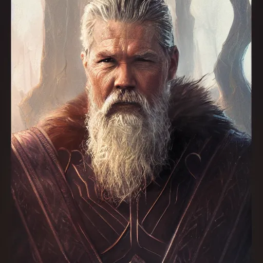 Image similar to A portrait of Josh Brolin as Odin, Thor art, art by greg rutkowski, matte painting, trending on artstation