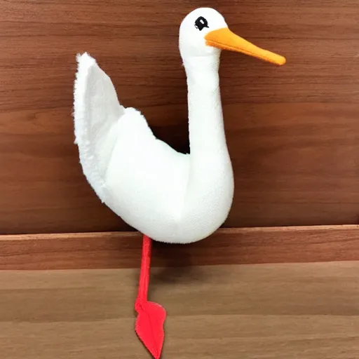 Prompt: plush of a stork wearing an elegant suit