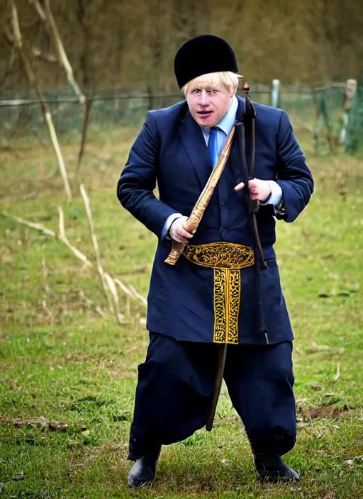 Prompt: boris johnson, ukrainian cossack, in traditional clothes, ukraine