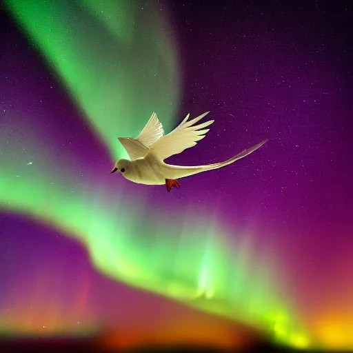 Prompt: dove!!!!!!!!, wings, flying, ascending, earth, aurora, photography, space, atmosphere, atmospheric, epic