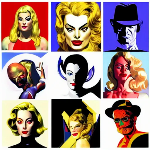 Prompt: vector art oil on canvas collage margot robbie by artgem by brian bolland by alex ross by artgem by brian bolland by alex rossby artgem by brian bolland by alex ross by artgem by brian bolland by alex ross