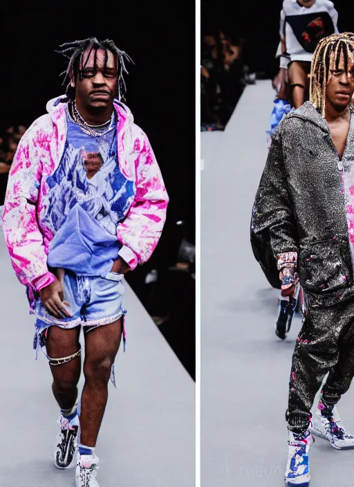 Prompt: hyperrealistic and heavy detailed balenciaga runway show of lil uzi vert, leica sl 2 5 0 mm, vivid color, high quality, high textured, real life