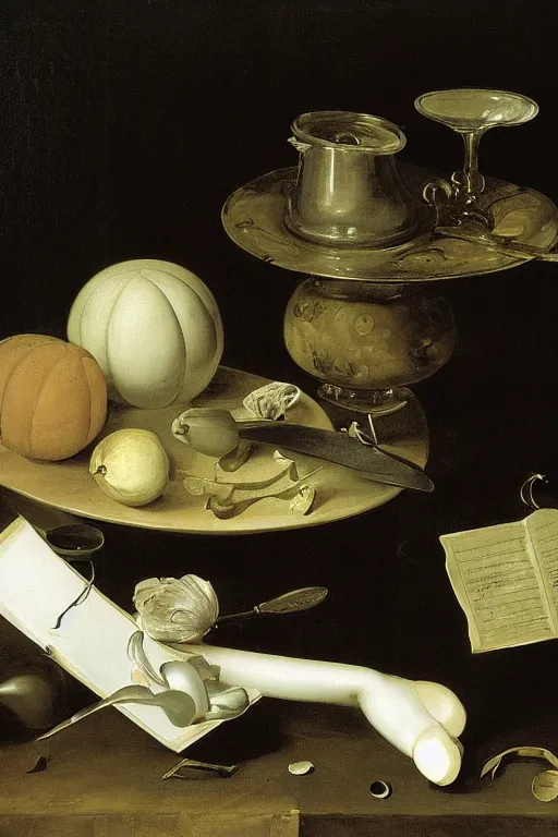 Image similar to a vanitas painting from the 21st century by pieter claesz