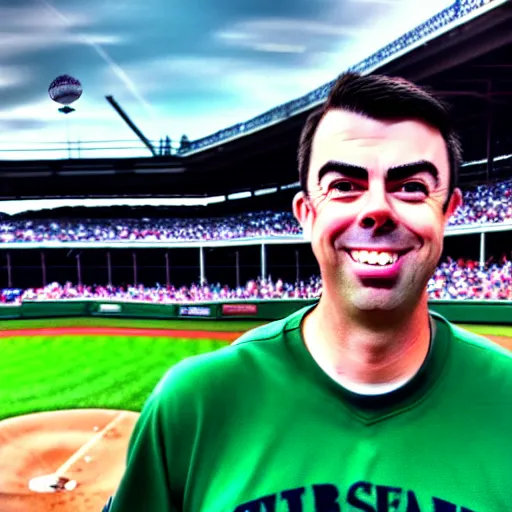 Prompt: mark rober at a baseball game, photo, hdr