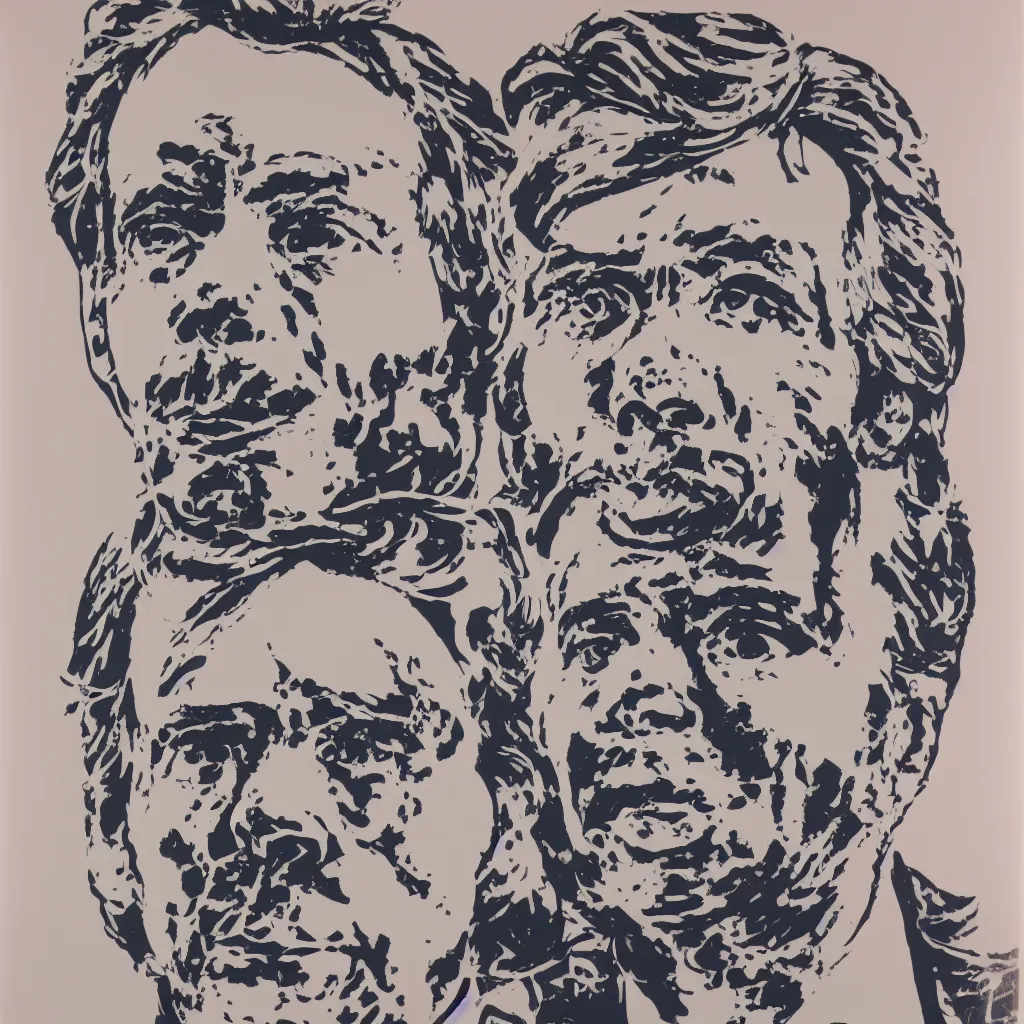 Prompt: individual silk screen portrait of jeff koons by andy warhol