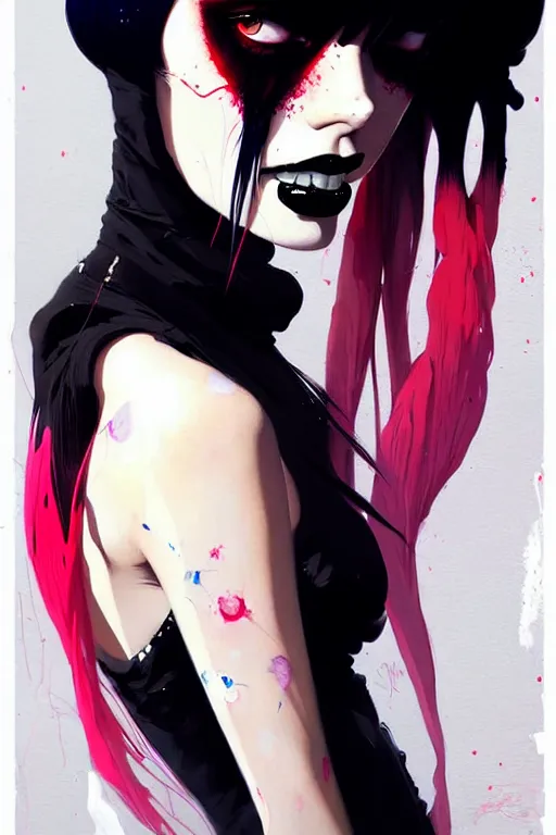 Image similar to a ultradetailed beautiful painting of a stylish goth girl, by conrad roset, greg rutkowski and makoto shinkai trending on artstation