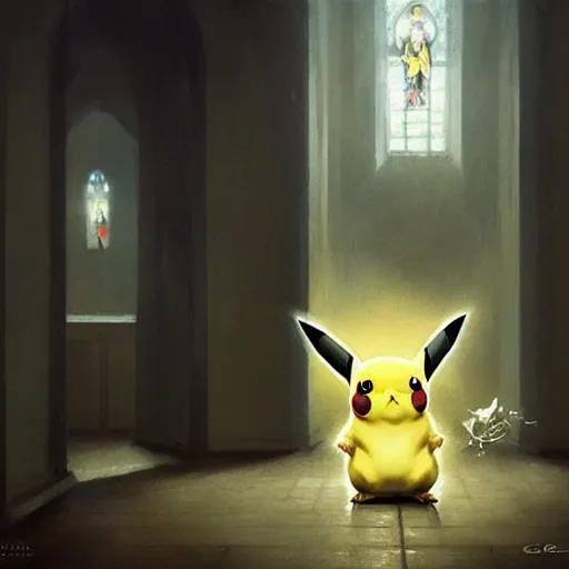 Image similar to pikachu in his first communion, art by greg rutkowski, intricate, elegant, highly detailed, smooth, sharp focus, artstation