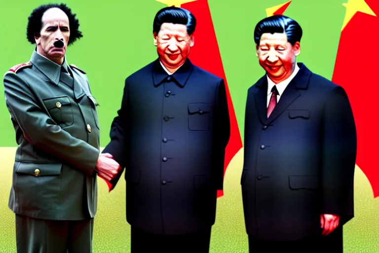 Image similar to hitler, gaddafi, and xi jinping playing each other like a dogs by carlos botelho