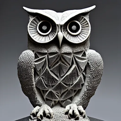 Prompt: symmetrical detailed sculpture of an owl, made of Plutonium