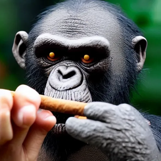 Prompt: claymation angry chimpanzee smoking a cigar