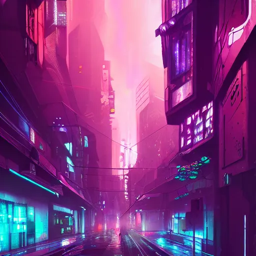 Cyberpunk city, alley, neon and hologram, cinematic | Stable Diffusion