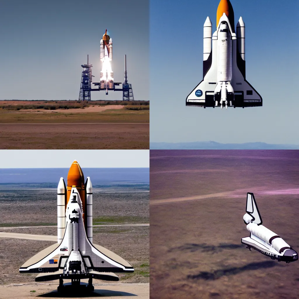 Prompt: a space shuttle taking off from a launch pad, a colorized photo by alan bean, unsplash contest winner, space art, ue 5, creative commons attribution, redshift