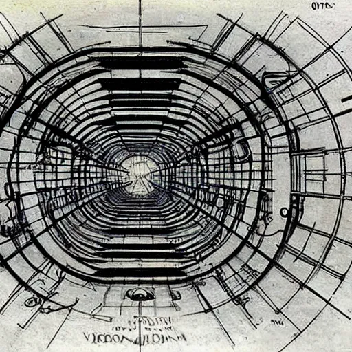 Prompt: Leonardo Da Vinci sketch of the Large Hadron Collider (CERN)