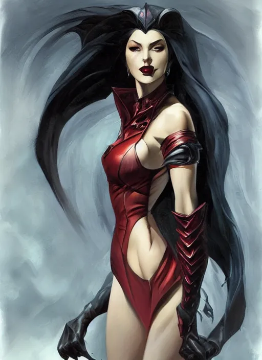 Image similar to portrait of a beautiful vampire lady, armor plating, painted by frank frazetta and artgerm