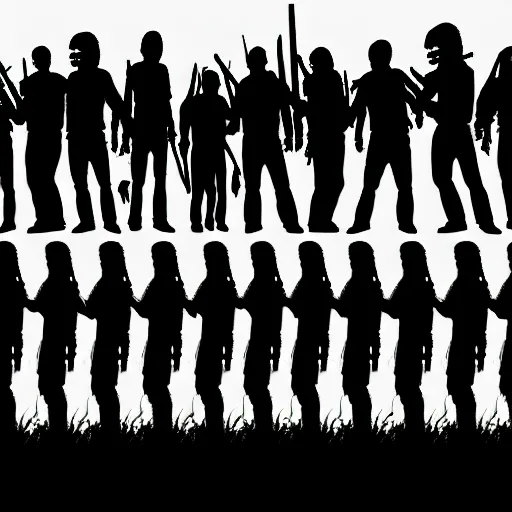 Image similar to a zombie horde, silhouette illustration