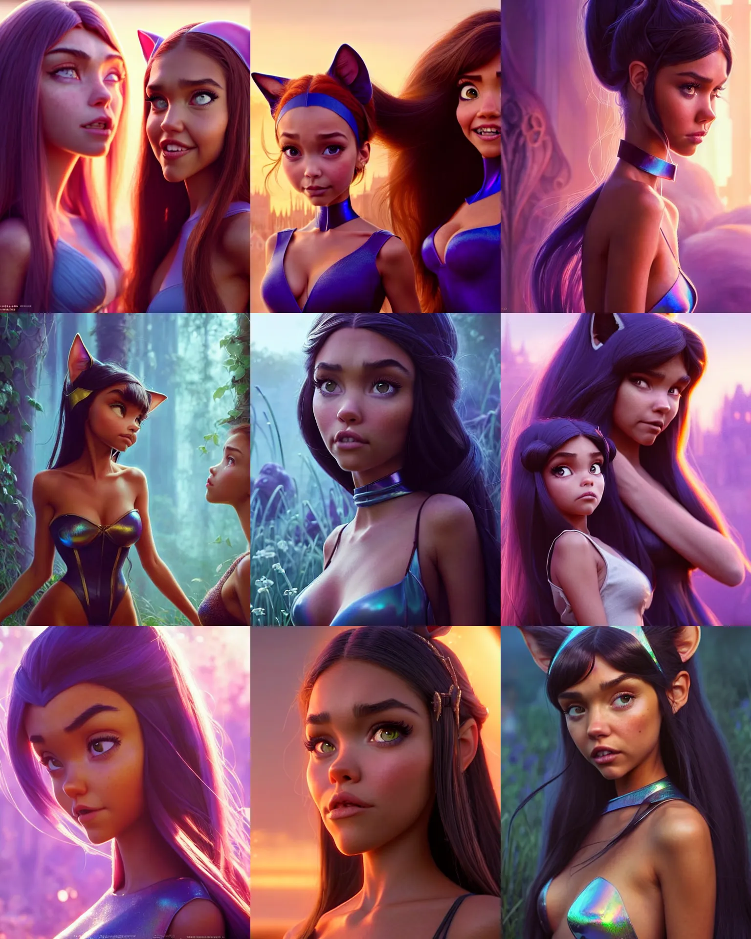 Prompt: disney weta movie still portrait photo of madison beer, jessica alba : : as catgirl woman by pixar : : by weta, greg rutkowski, wlop, ilya kuvshinov, rossdraws, artgerm, marvel, maxim magazine cover, rave otufit, unreal engine, sweaty, iridescent, bright morning, anime, : :