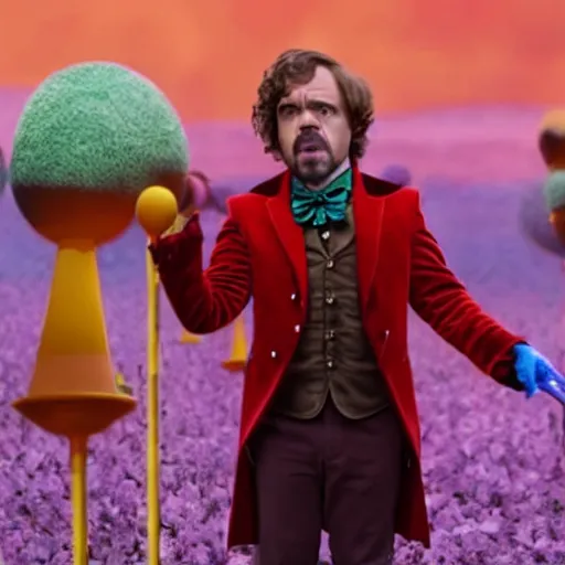 Prompt: film still of peter dinklage as willy wonka, 8 k