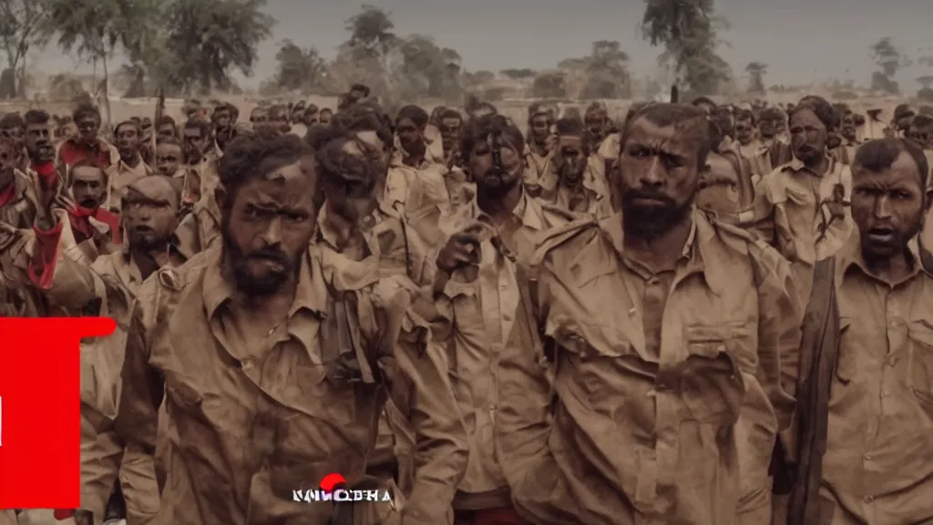 Prompt: Red Terror or Key Shibir in Ethiopia, counter-revolutionaries, moody, dark, movie scene, hd, 4k, wide shot