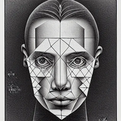 Image similar to impossible inside - out portrait by m. c. escher