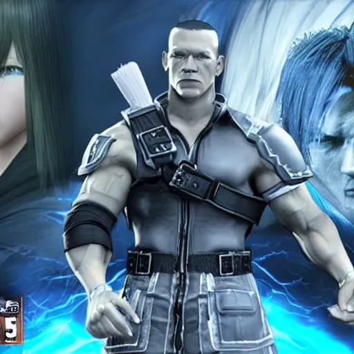 Prompt: John Cena as final fantasy Viii main character, high quality CG, game 3d cutscene FMV