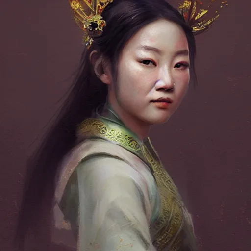 Prompt: A portrait of a Chinese beautiful princess, ancient art, art by greg rutkowski, matte painting, trending on art station