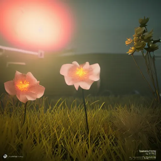 Image similar to Luminescent flower blooming at twilight, cgsociety, realism, photorealism, f 3.5, photography, octane render, highly detailed, vray, volumetric lighting, unreal engine