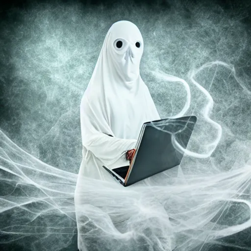 Image similar to a spooky ghost leaving ectoplasm all over the family computer