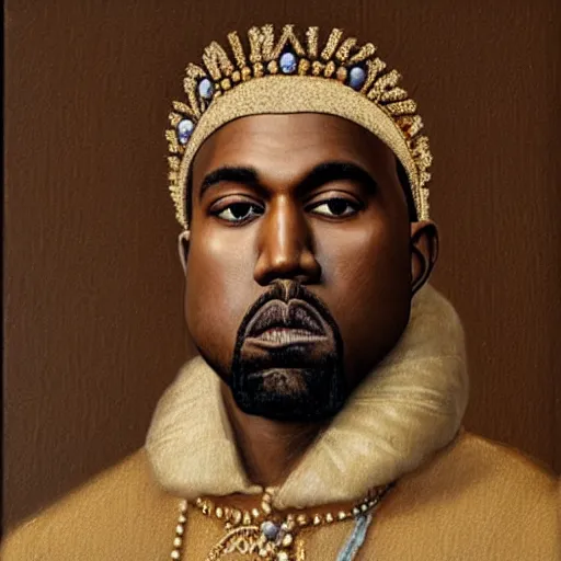 Image similar to a renaissance style portrait painting of kanye west wearing a crown