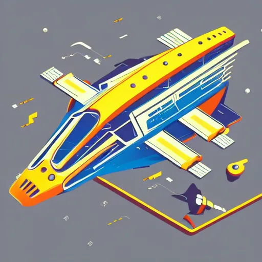 Prompt: spaceship, future funk style, isometric illustration, technical drawing, vector art