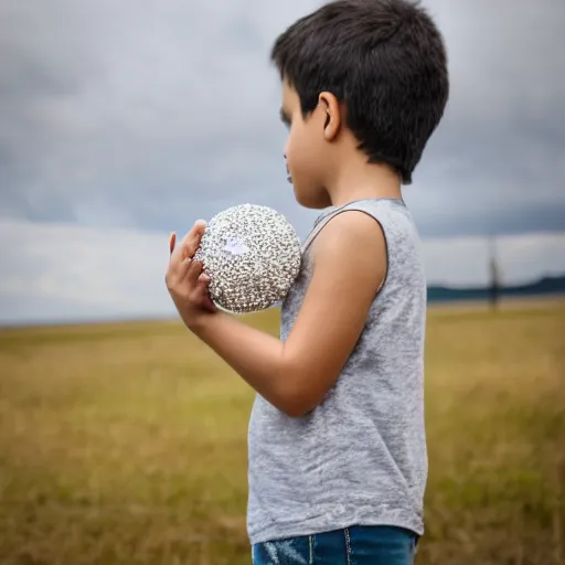 Image similar to a child holding a giant diamond EOS-1D, f/1.4, ISO 200, 1/160s, 8K, RAW, unedited, symmetrical balance, in-frame
