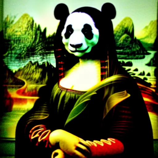 Image similar to a portrait of a panda as the mona lisa by becky cloonan, no signature