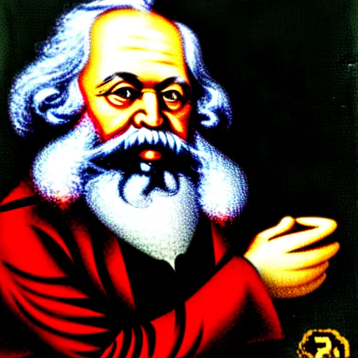 Prompt: karl marx ( the wizard ) pondering his orb