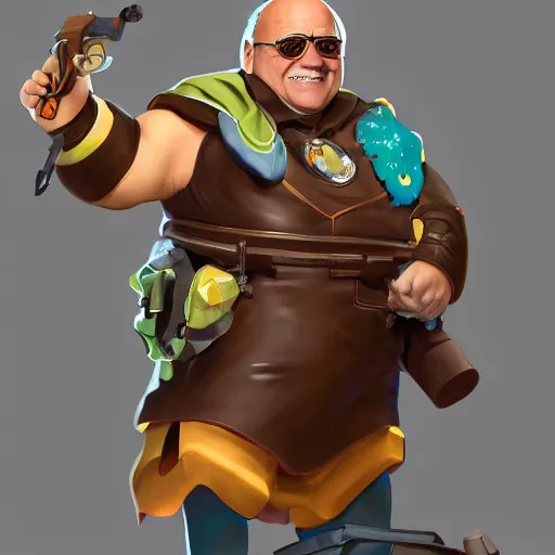 Image similar to danny devito overwatch hero concept character, trending on artstation