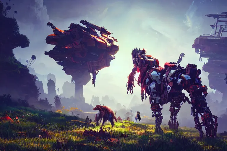 Image similar to grazer machine mecanical creature robot of horizon forbidden west horizon zero dawn bioluminiscence global illumination ray tracing hdr fanart arstation by ian pesty and alena aenami artworks in 4 k