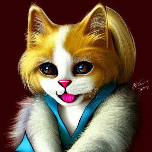 Image similar to graphic, hyperreal, portraiture illustration of a anthropomorphic ragdoll cat in different cool cosplay clothes, smiling, digital painting