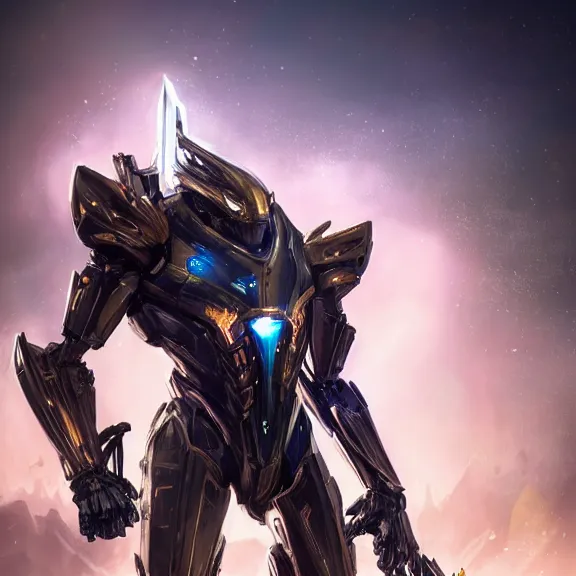 Image similar to cinematic shot, 35 foot tall stunning quadrupedal mecha dragon, sharp edged black armor, shining gold accents around the edges, sleek OLED blue visor for eyes, four legs, walking in busy neon city streets, sharp claws, epic shot, highly detailed art, sci fi, furry, 3D realistic, warframe fanart, destiny fanart, furry art, dragon art, feral art, macro art, furaffinity, DeviantArt, sofurry