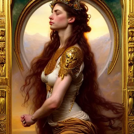 Prompt: highly detailed portrait of a majestic lioness queen in the form of a beautiful woman. d & d. art by donato giancola, franz xaver winterhalter, evelyn de morgan, bastien lecouffe - deharme. trending on artstation, intricate details, energetic composition, golden ratio, concept art, illustration, elegant art, global illuminaition