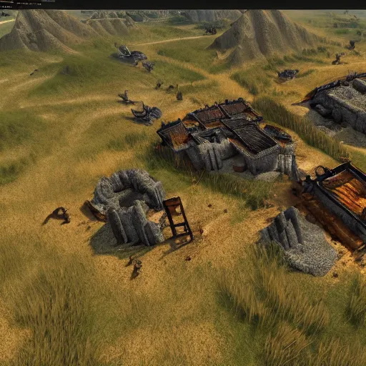 Prompt: a screenshot from a neolithic themed rts game, volumetrics, rtx graphics, unreal engine