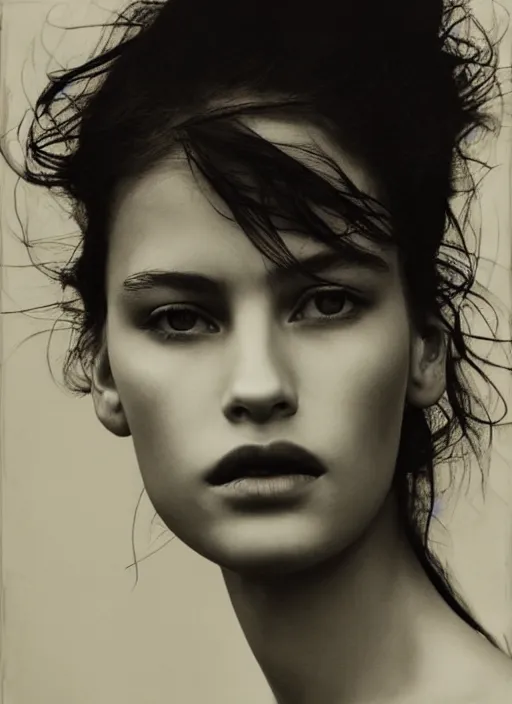 Prompt: portrait beautiful young woman, art by peter lindbergh,
