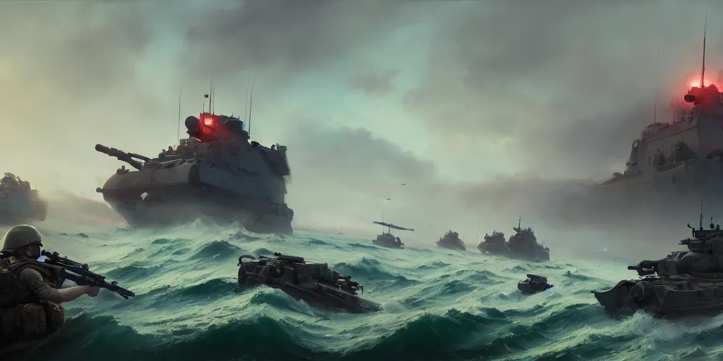 Image similar to operation overlord in normandy, extremely detailed digital painting, in the style of fenghua zhong and ruan jia and jeremy lipking and peter mohrbacher, mystical colors, rim light, beautiful lighting, 8 k, stunning scene, raytracing, octane, trending on artstation