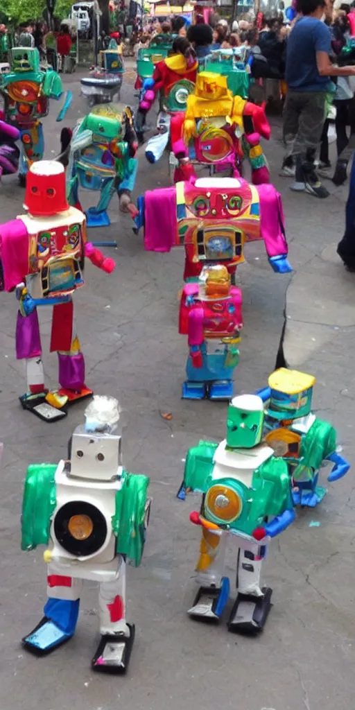 Image similar to extremely happy dancing inca robots